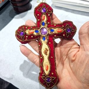 Crafted Embellished Cross Ornamental Christmas Ornament Christ Mass Vintage L👀K
